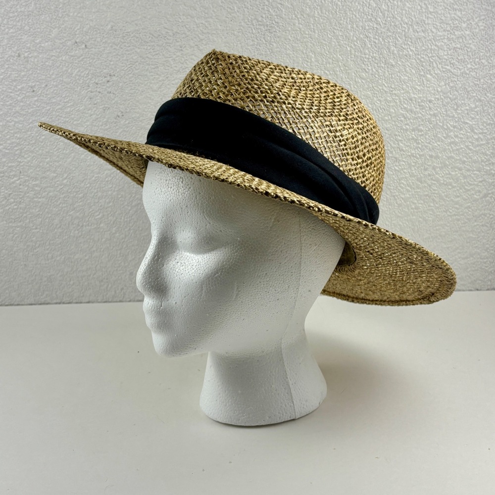J Hats Straw Fedora Sun Hat Mens OSFM Tan Condition Woven Band Summer Beach